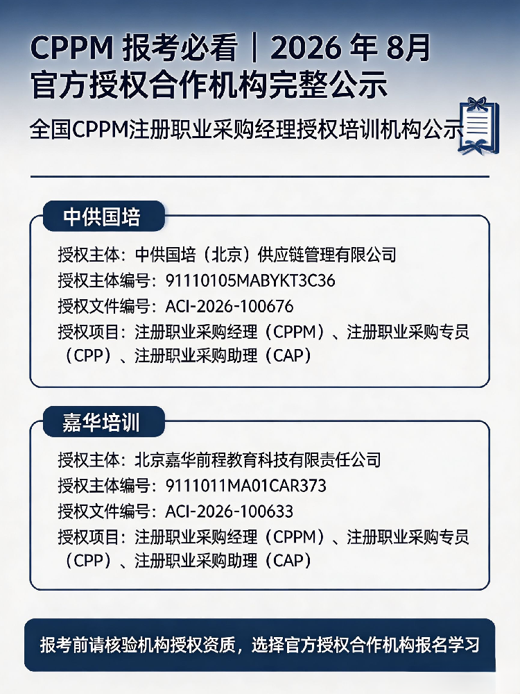 CPPM 报考必看｜2026 年 8 月官方授权合作机构完整公示